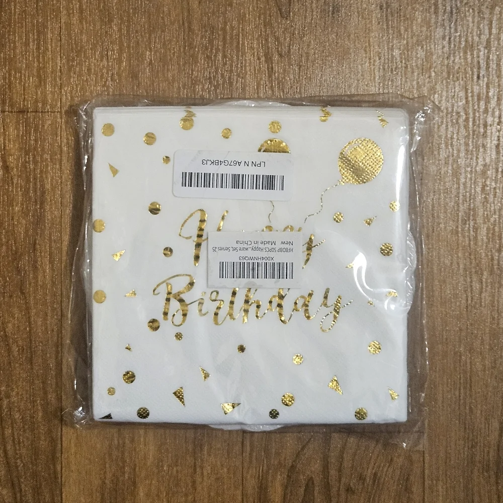 Gold and White Happy Birthday Party Supplies Set Serves 25